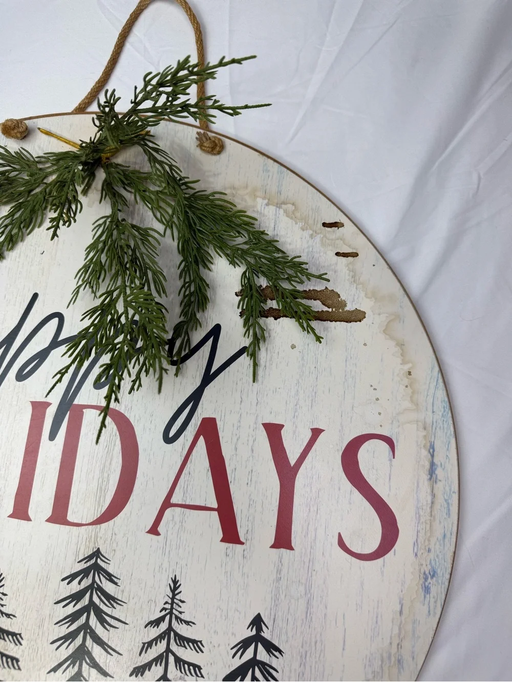 Happy Holidays Round Wall Sign - Red & Black double sided